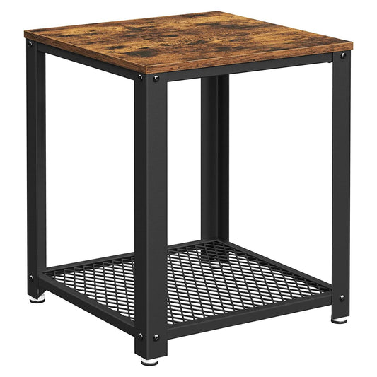 VASAGLE Side Table with Mesh Shelf Rustic Brown and Black