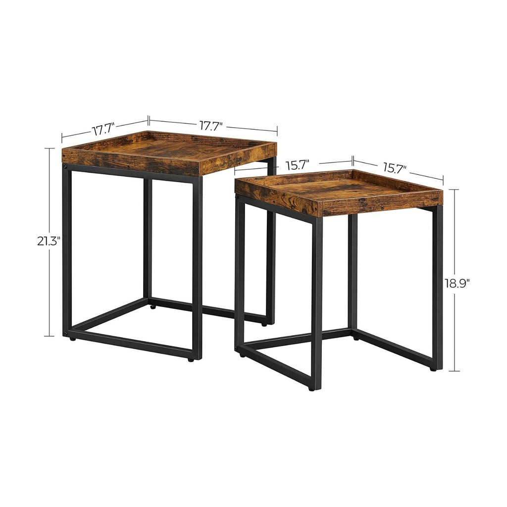 VASAGLE Set of 2 Coffee Tables with Raised Edges Nesting Tables Industrial Rustic Brown and Black