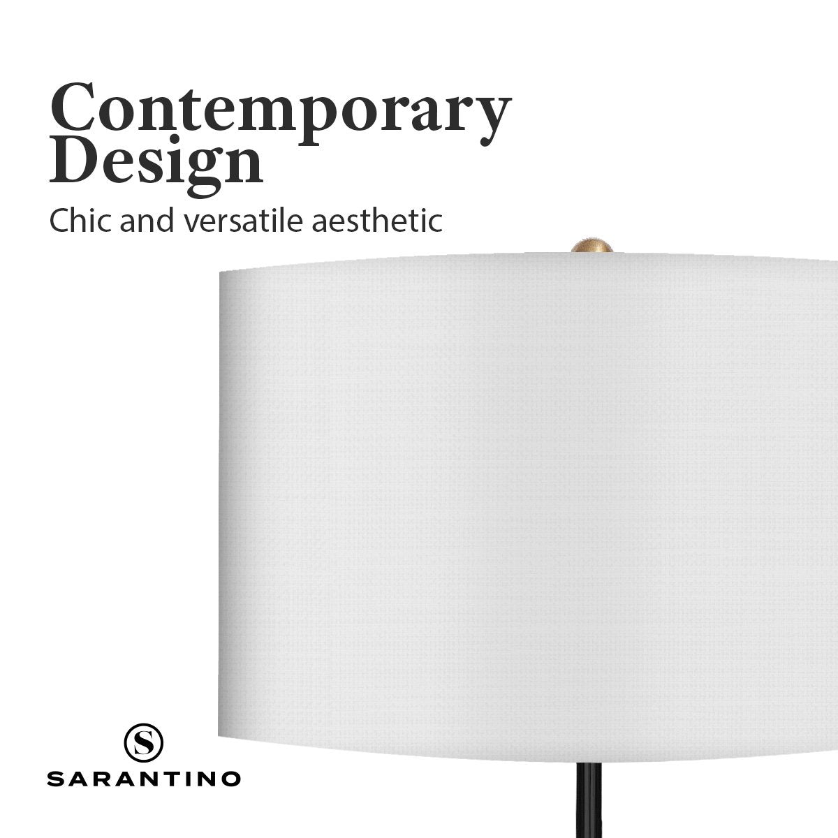 Sarantino Metal Floor Lamp Brushed Brass Finish with White Shade