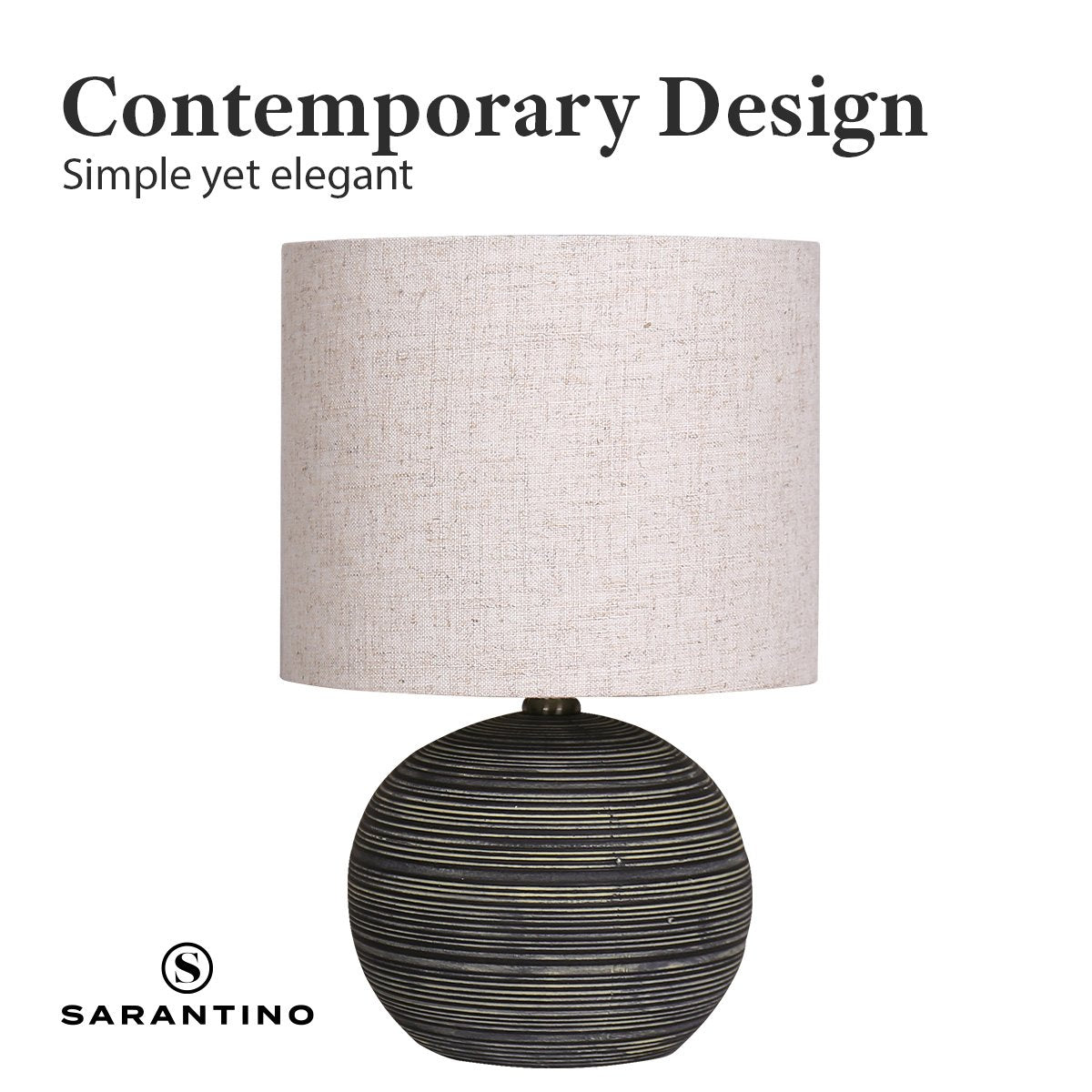 Sarantino Ceramic Table Lamp With Striped Pattern In Antique Black