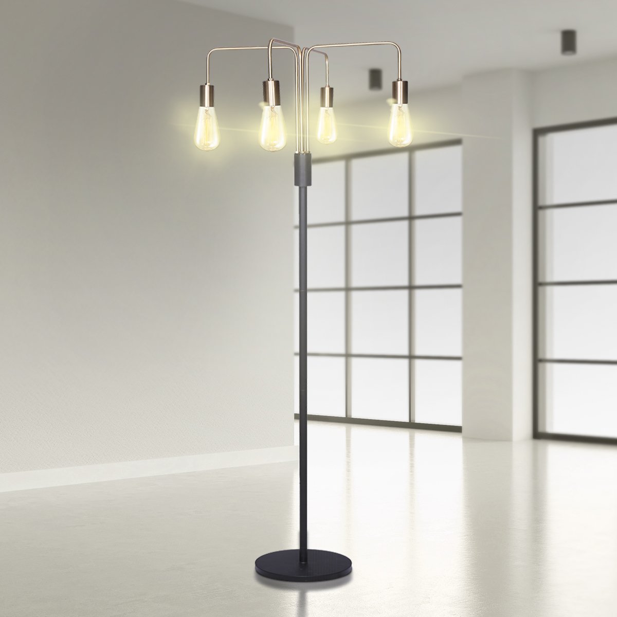 Sarantino Modern Exposed Bulb 4-Arm Industrial Light Floor Lamp