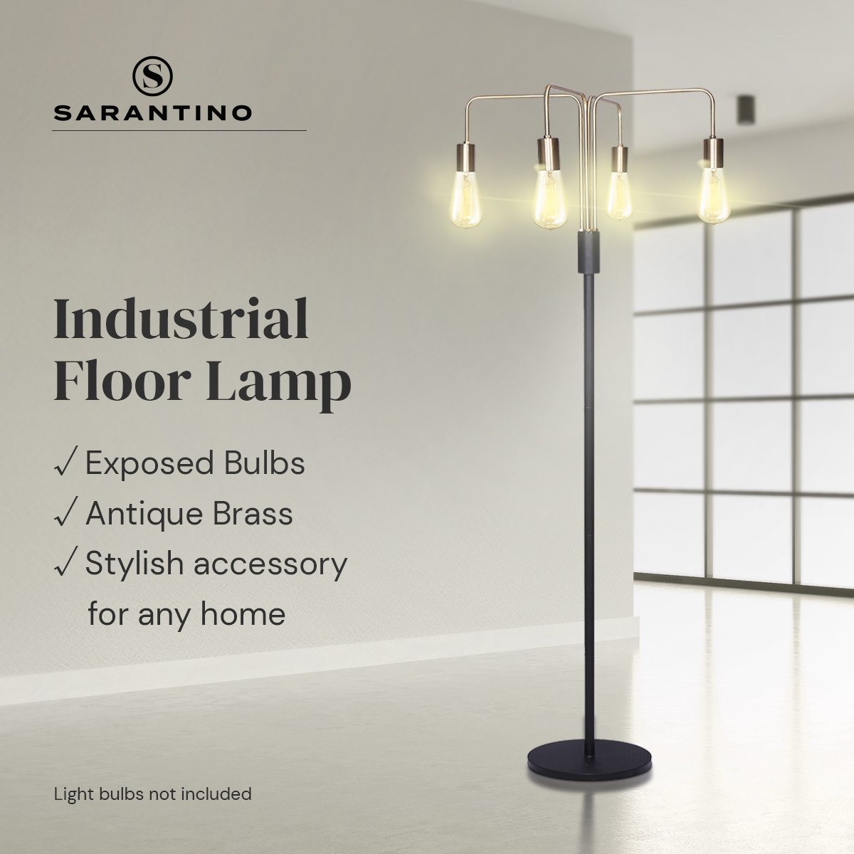 Sarantino Modern Exposed Bulb 4-Arm Industrial Light Floor Lamp