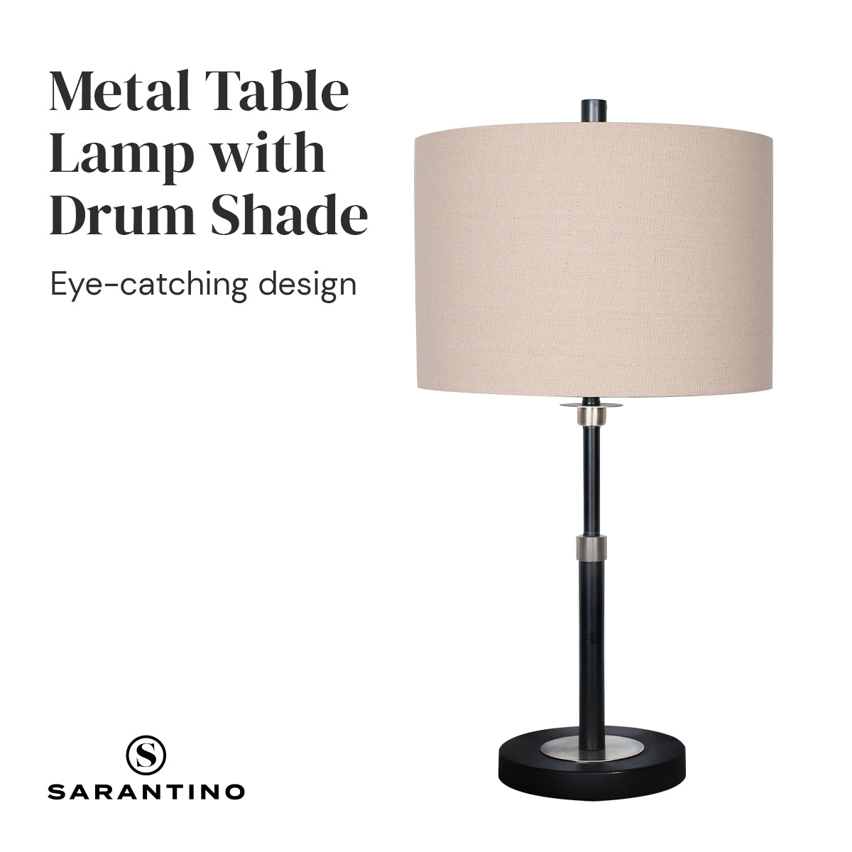 Sarantino Metal Table Lamp with Linen Drum Shade