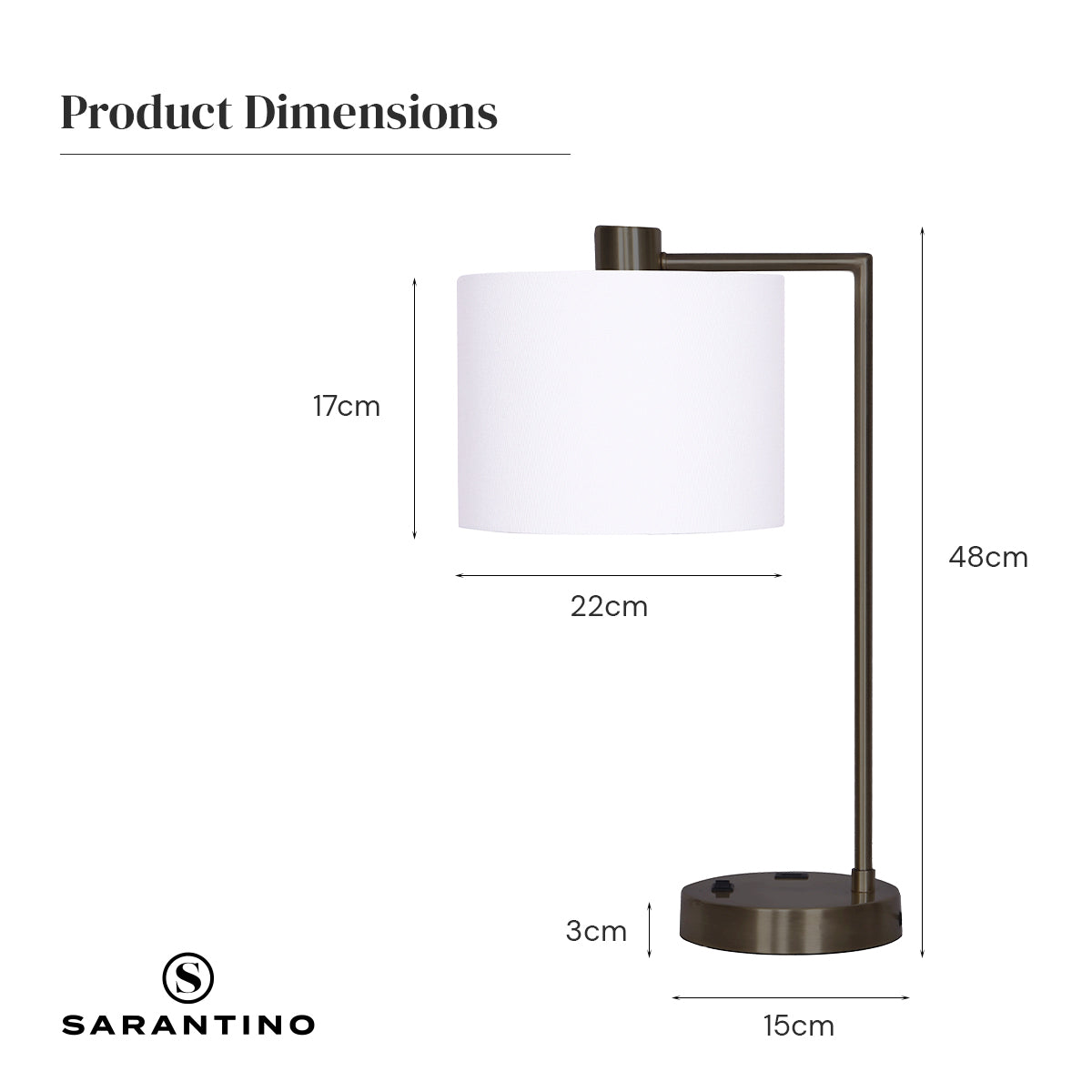 Sarantino Metal Task Lamp with USB Charging Port Bronze Finish