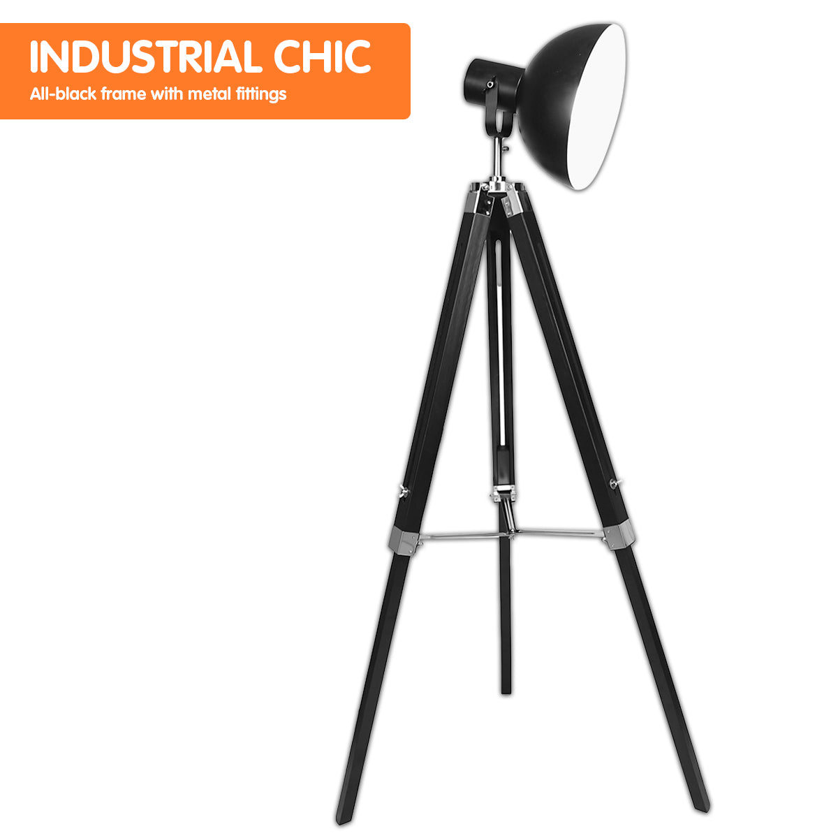 Sarantino Tripod Floor Spot Lamp Reading Adjustable Height Metal Black