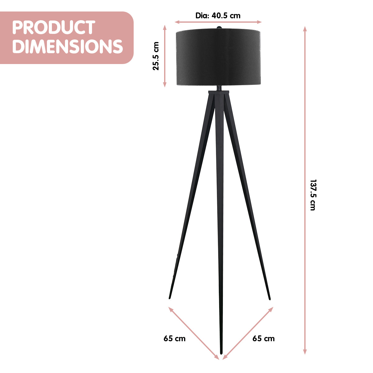 Sarantino Minimalist Modern Tripod Floor Lamp Black