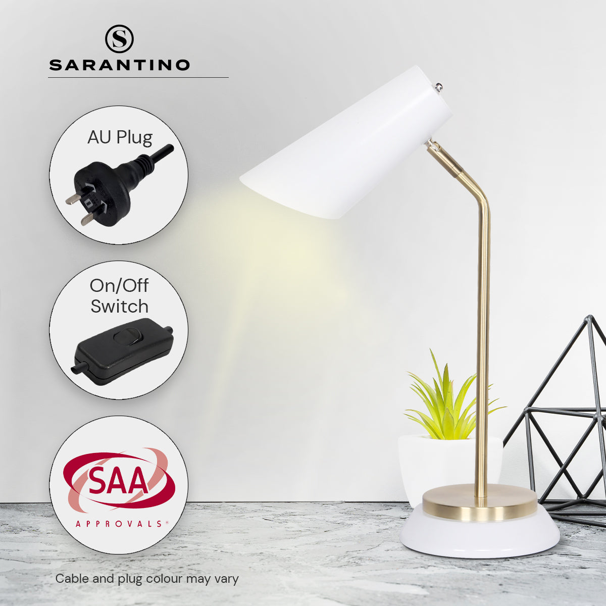 Sarantino Electric Reading Light Table Lamp Brass Finish - White