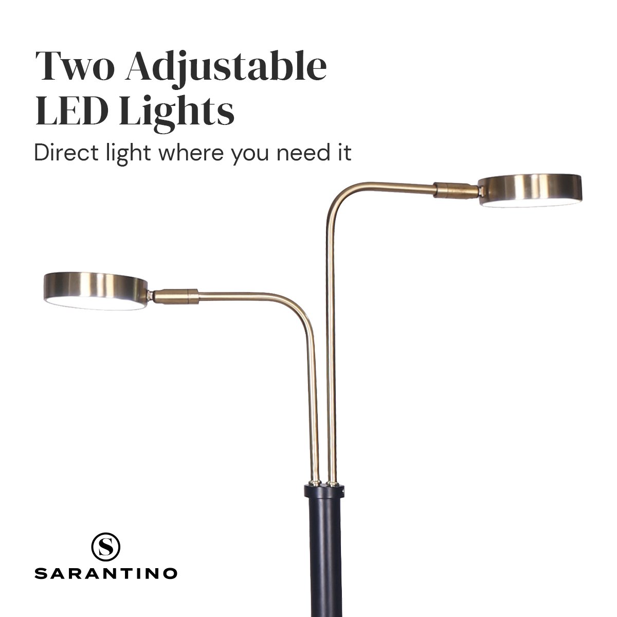 Sarantino LED Metal Floor Lamp with 2 Lights in Brushed Gold and Black Finish