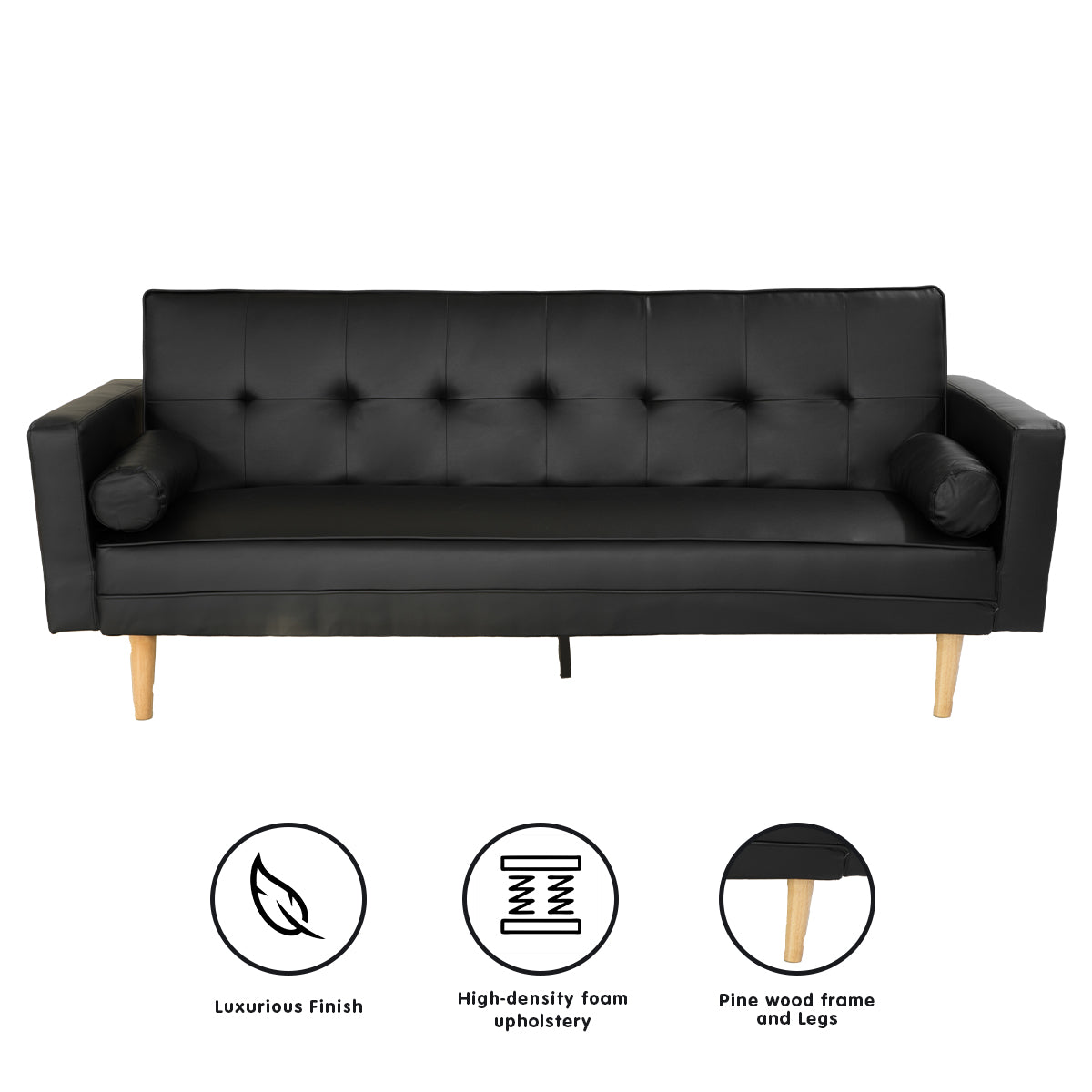 Sarantino Madison Faux Leather Sofa Bed Lounge Couch Futon Furniture Home Suite - Black