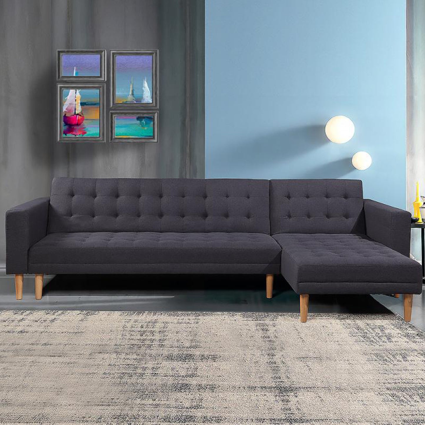 Sarantino Linen Fabric Corner Sofa Bed Couch Lounge With Chaise Furniture - Dark Grey