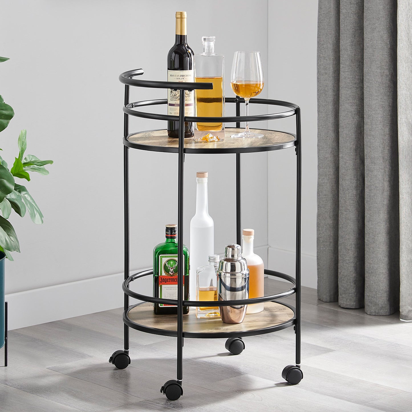 Sarantino Reno Mini Bar Cart Caddy - Grey Oak