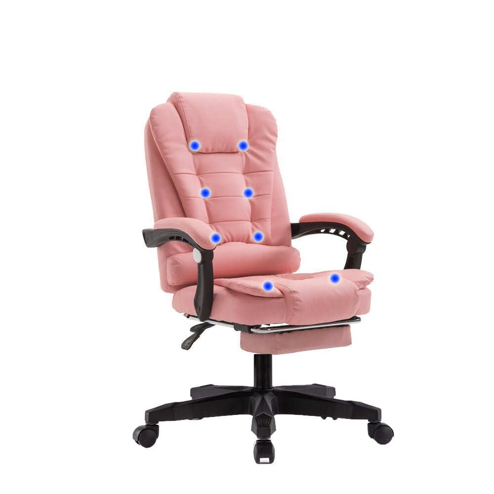 8 Point Massage Chair Executive Office Computer Seat Footrest Recliner Pu Leather Pink