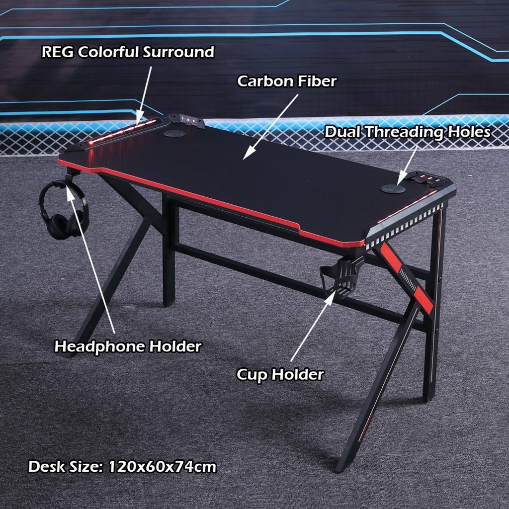 140cm Gaming Desk Desktop PC Computer Desks Desktop Racing Table Office Laptop Y-legs Black