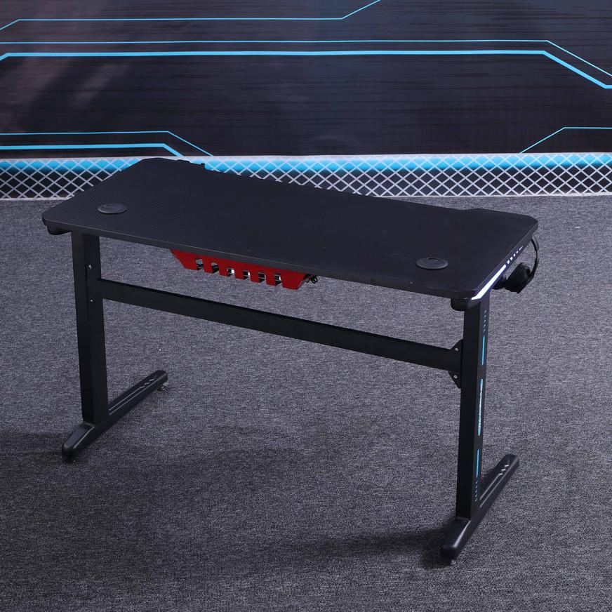 120cm RGB Embeded Gaming Desk Home Office Carbon Fiber Led Lights Game Racer Computer PC Table L-Shaped Black