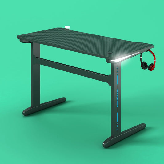 140cm RGB Embeded Gaming Desk Home Office Carbon Fiber Led Lights Game Racer Computer PC Table L-Shaped Black