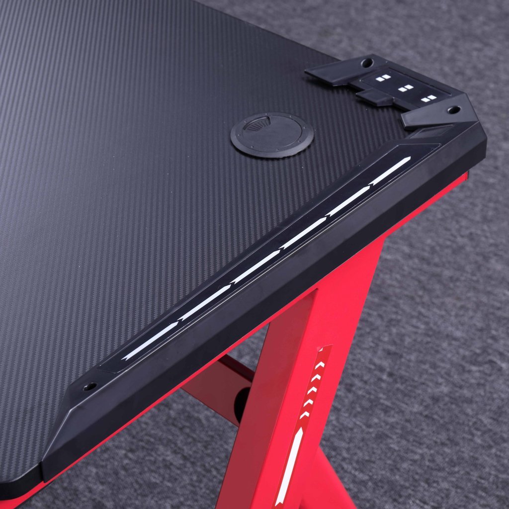 120cm RGB Gaming Desk Home Office Carbon Fiber Led Lights Game Racer Computer PC Table Y-Shaped Red