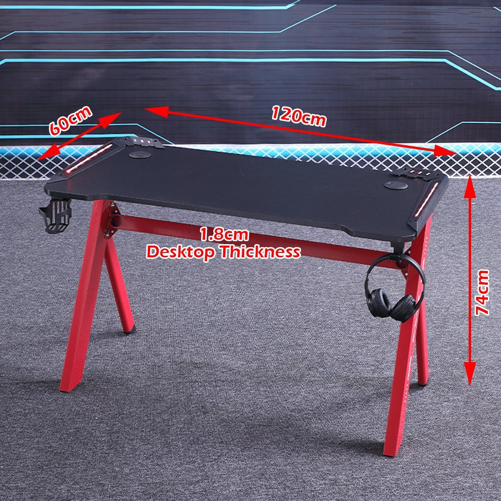 120cm RGB Gaming Desk Home Office Carbon Fiber Led Lights Game Racer Computer PC Table Y-Shaped Red