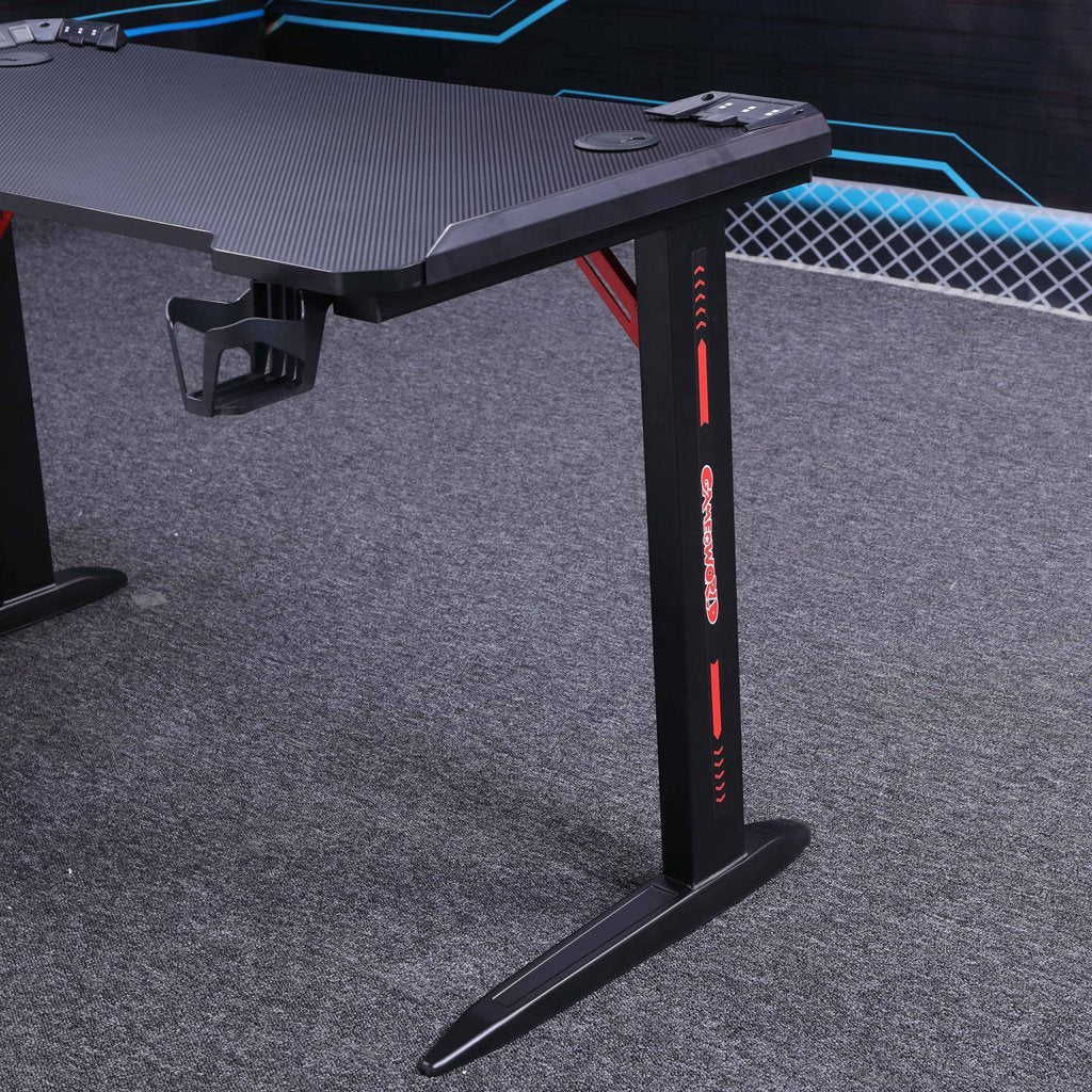 120cm RGB Gaming Desk Home Office Carbon Fiber Led Lights Game Racer Computer PC Table L-Shaped Black