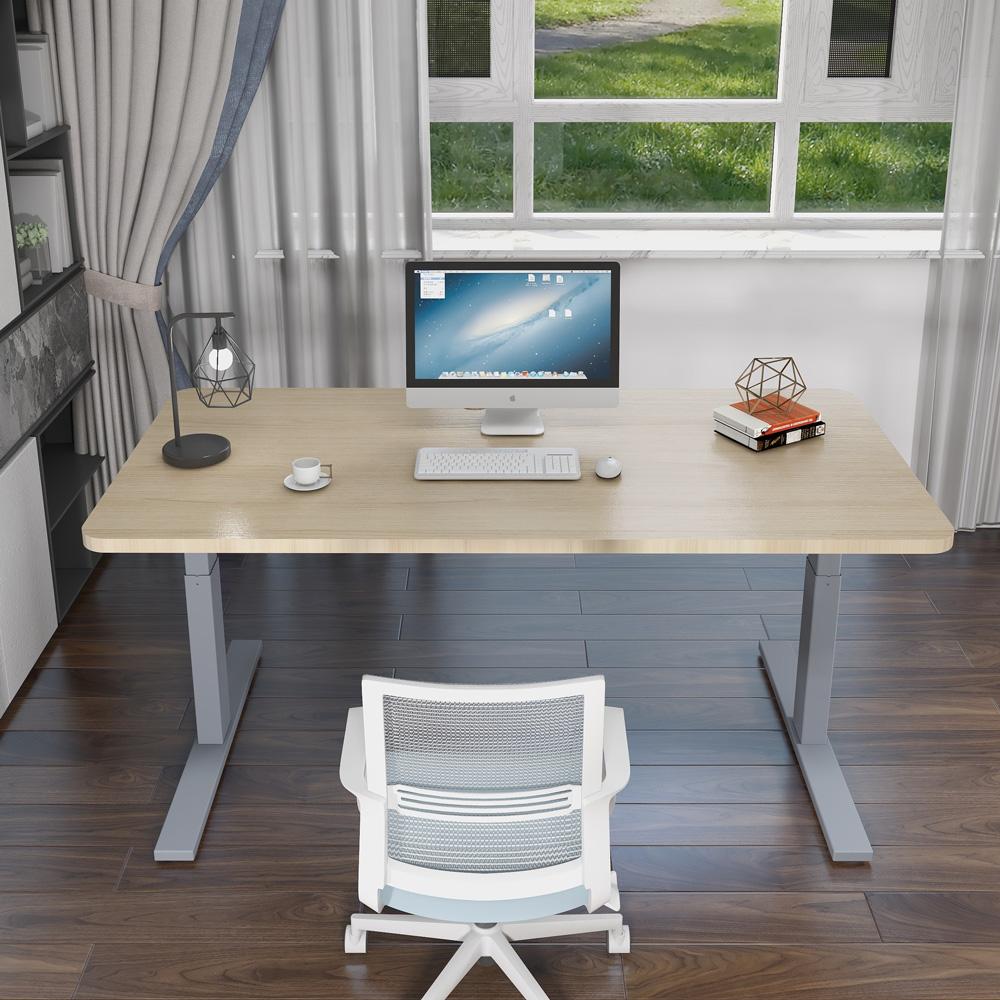 140cm Standing Desk Height Adjustable Sit Stand Motorised White Dual Motors Frame Maple Top