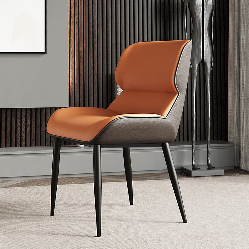 Orange Brown Italian Minimal List Dining Chairs PU Retro Chair Cafe Kitchen Modern Metal Legs x2