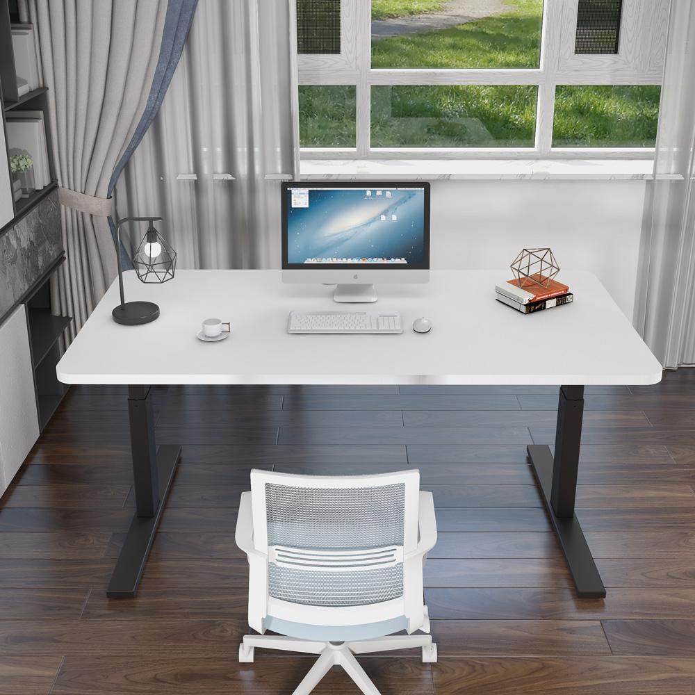 140cm Standing Desk Height Adjustable Sit Stand Motorised White Single Motor Frame Maple Top