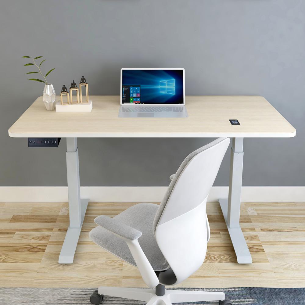 140cm Standing Desk Height Adjustable Sit Stand Motorised White Single Motor Frame Maple Top