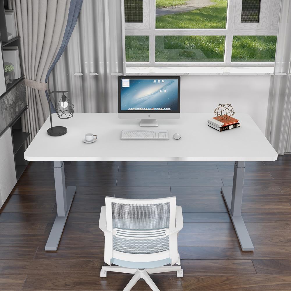 160cm Standing Desk Height Adjustable Sit Stand Motorised White Single Motor Frame Black Top