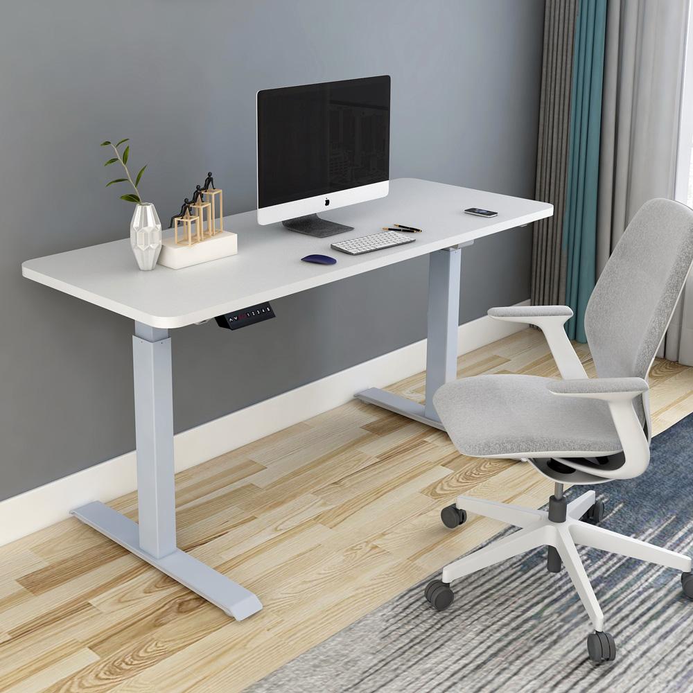 160cm Standing Desk Height Adjustable Sit Stand Motorised White Single Motor Frame Maple Top