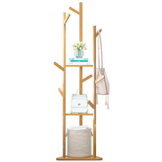 Hall Tree Garment Storage Holder Coat Rack Stand with 3 Shelves for Clothes Bag