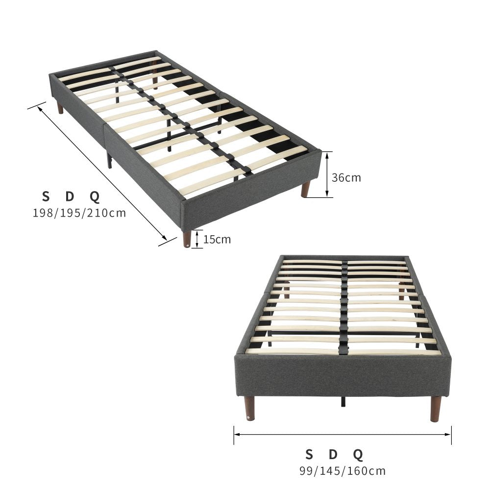 Bedframe with Wooden Slats (Light Grey) – Double