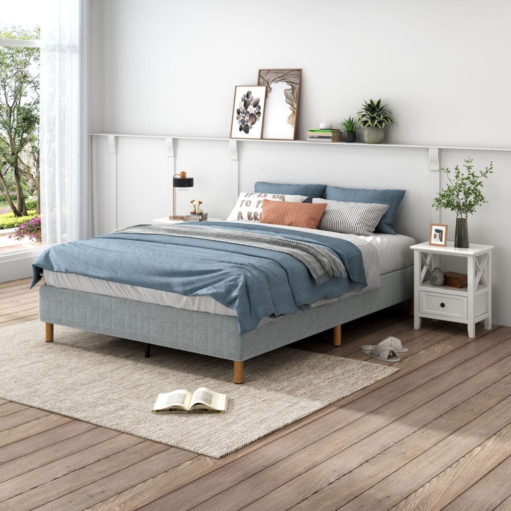 Metal Bedframe Mattress Foundation (Light Grey) – Double