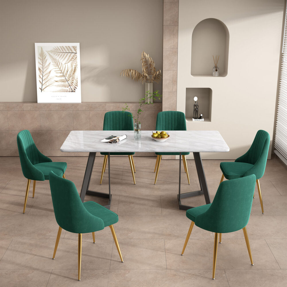 Marbleous Green Velvet Dining Set