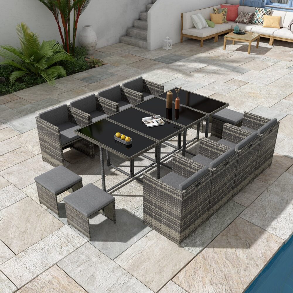 Bali 13PC Outdoor Dining Set-Grey