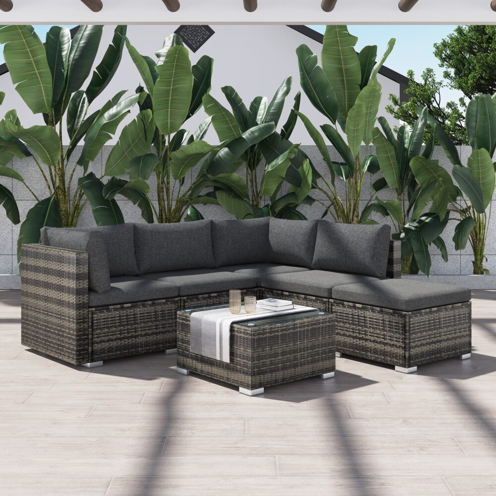 Ottoman-Style Outdoor Lounge Set in Grey