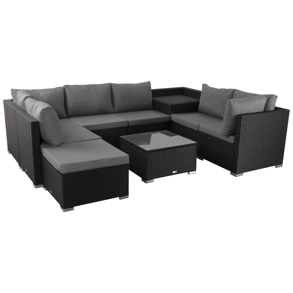 Large Modular Outdoor Ottoman Lounge Set in Black