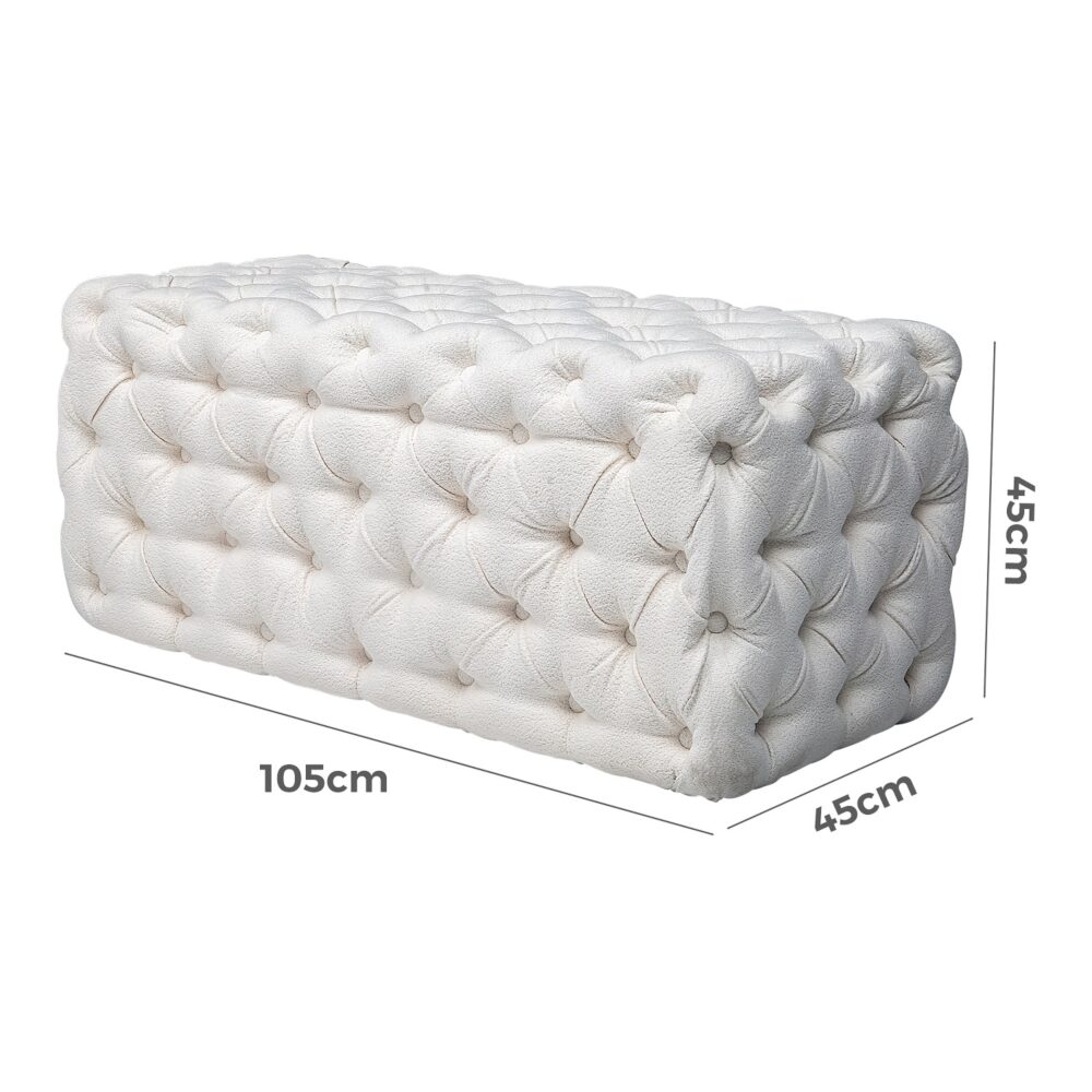 Elsa Tufted Ottoman Beach Boucle White-Rectangular