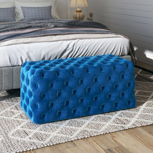 Elsa Navy Blue Velvet Ottoman-Rectangular