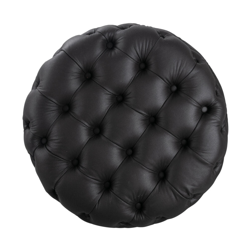 Contemporary Black Leather-look Ottoman with Button