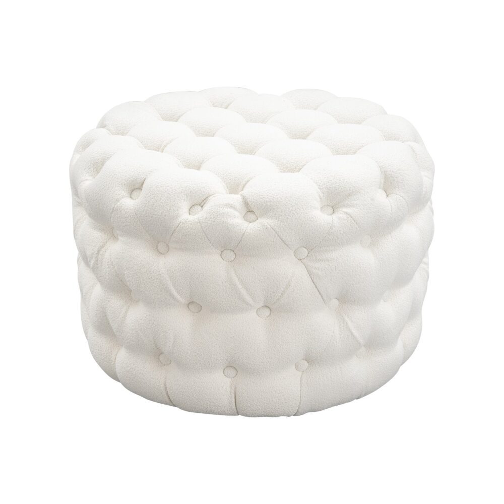 Bouclé White Ottoman-Round