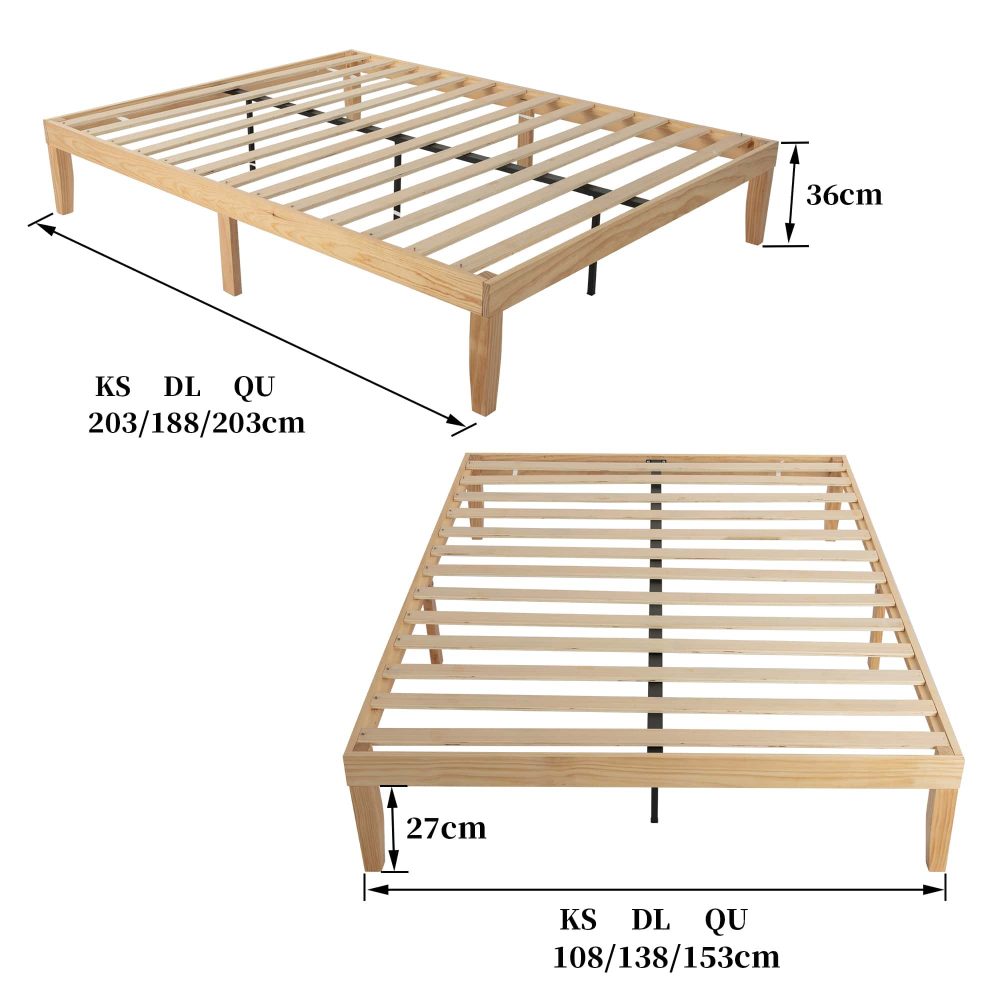 Warm Wooden Natural Bed Base Frame – Queen