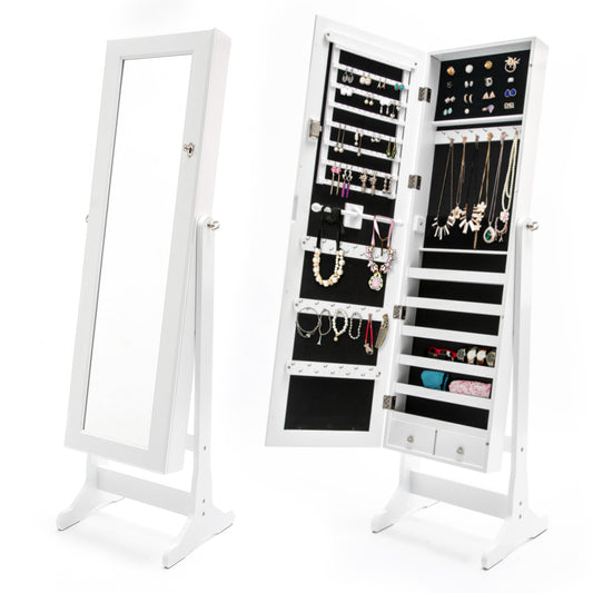 La Bella White Mirror Jewellery Cabinet LOWE 146cm Organiser 2 Drawers