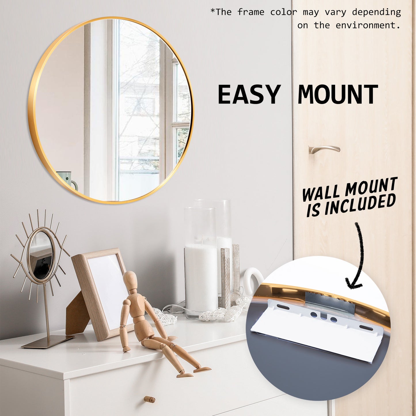 2 Set La Bella Gold Wall Mirror Round Aluminum Frame Makeup Decor Bathroom Vanity 60cm