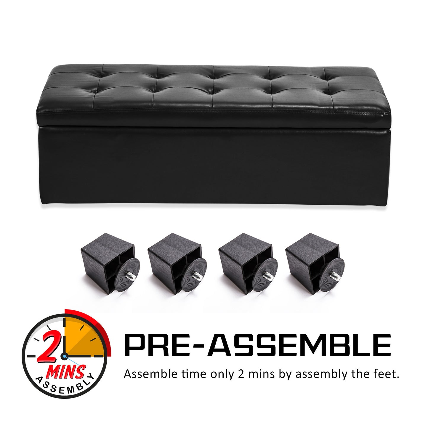 La Bella 102cm Black Storage Ottoman Stool Leather