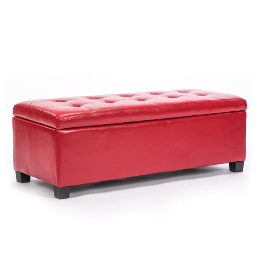 La Bella 102cm Red Storage Ottoman Stool Leather