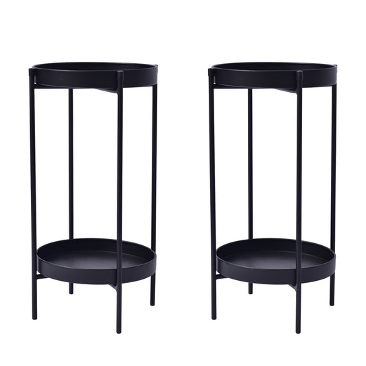 La Bella 2 Set 50cm Black Plant Stand Planter Shelf Rack 2 Tier Steel