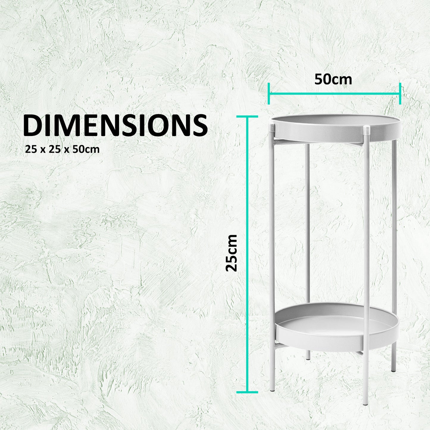 La Bella 50cm White Plant Stand Planter Shelf Rack 2 Tier Steel