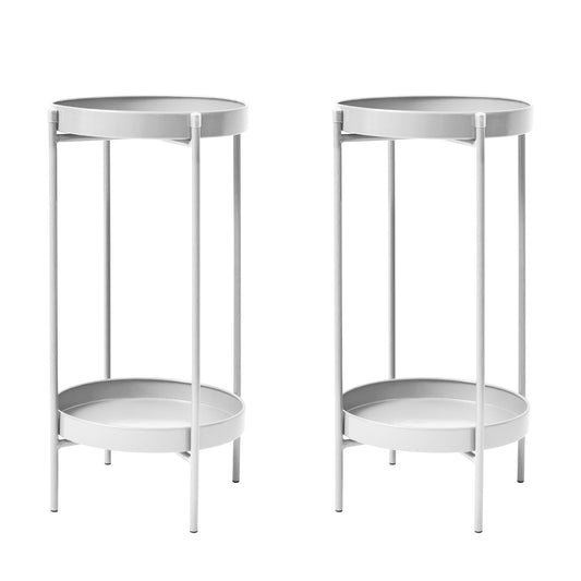 La Bella 2 Set 50cm White Plant Stand Planter Shelf Rack 2 Tier Steel