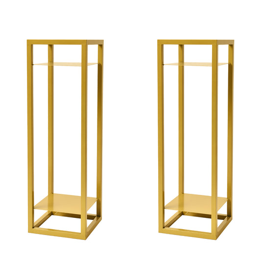 La Bella 2 Set 82cm Gold Plant Stand Planter Shelf Rack 2 Tier Steel