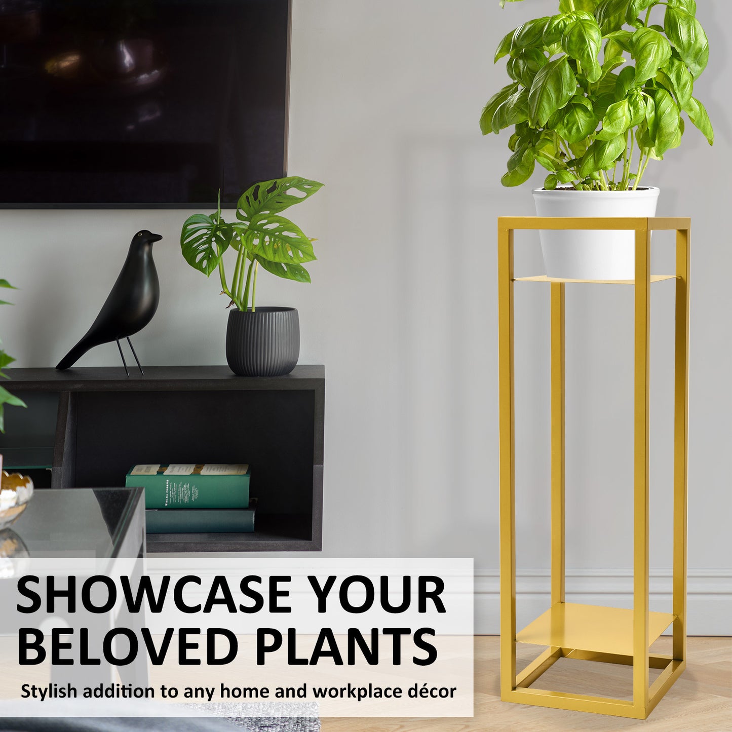 La Bella 2 Set 82cm Gold Plant Stand Planter Shelf Rack 2 Tier Steel