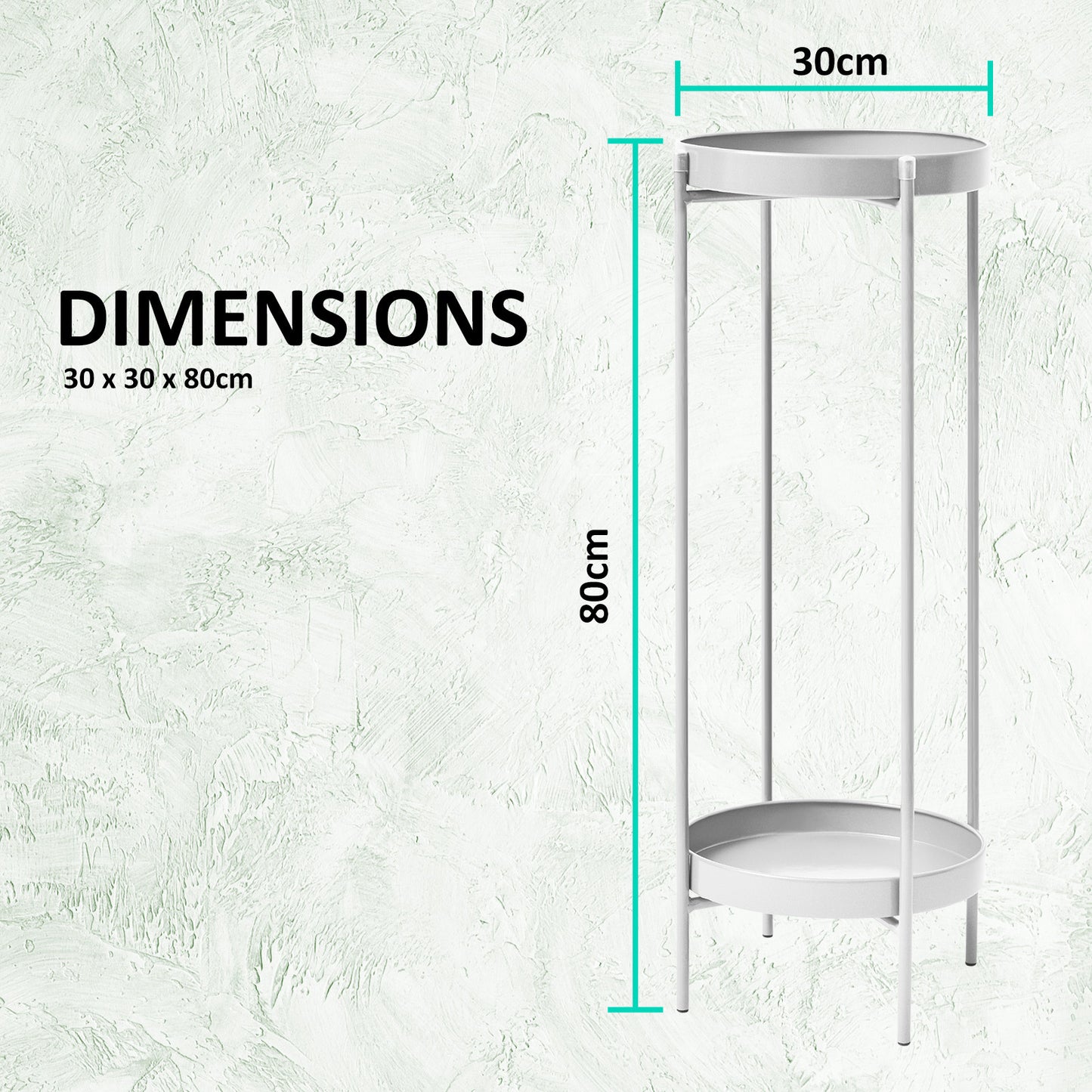 La Bella 80cm White Plant Stand Planter Shelf Rack 2 Tier Steel